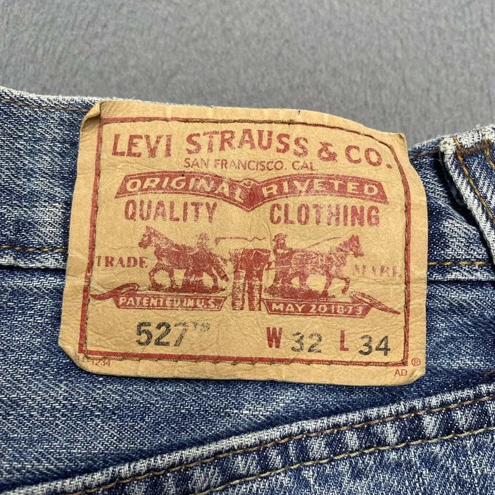 VTG Levis 527 Jeans Mens 32x34 Blue Low Bootcut Denim Medium Wash Cotton y2k